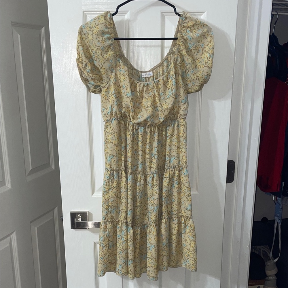 Bailey Blue Yellow Floral Dress with Puff Sleeves
